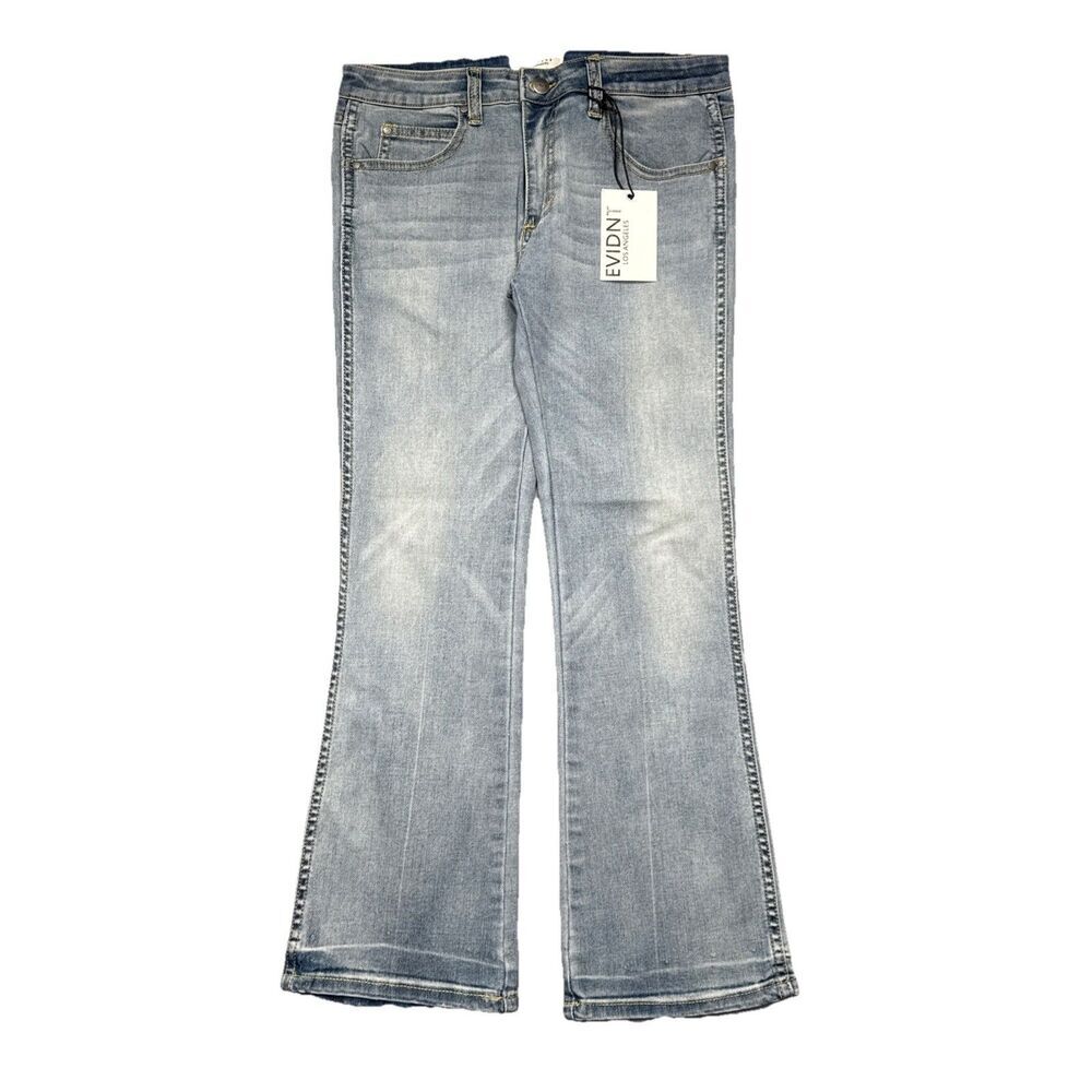 Evidnt Solana Flare Ankle Jeans 27 (29x26.5) Blue Mid Rise Stretch Womens NWT